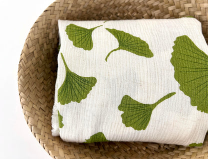 Linen Rayon Blend Fabric by The Linen Lab – Lightweight, Soft, 42"~43" Wide, Pre-Washed Material for Sewing, Clothing, Crafts & DIY (1 Yard pre Cut, Green Ginkgo with Subtle Wrinkle Effect)