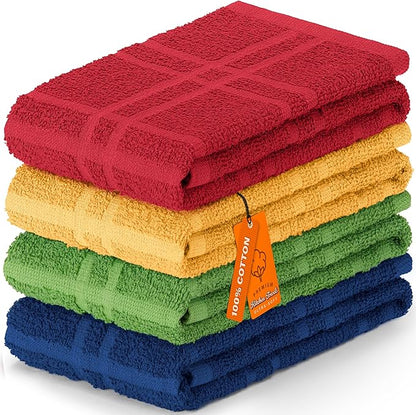 DecorRack Large Kitchen Towels, 100% Cotton Hand Towels, Plaid Pattern Cleaning