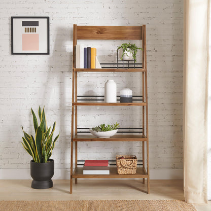 Alaterre Furniture Ladder Bookshelf - Freestanding 4-Tier Bookcase with X-Back Frame - Shelves for Living Room, Kitchen, Bedroom, and Office (Walnut)