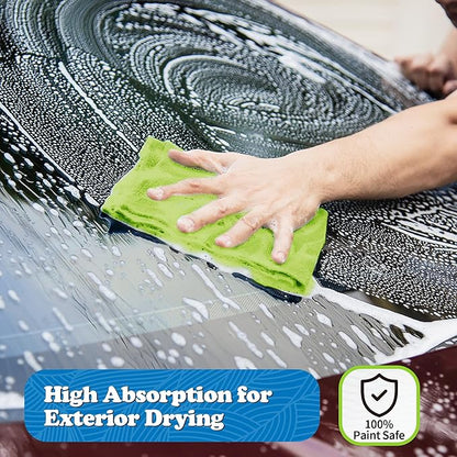 FIXSMITH Microfiber Cleaning Cloth, Shop Towels Bulk, 24 Pack Green Microfiber