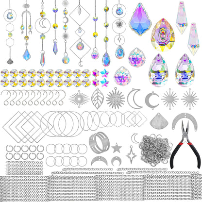H&D HYALINE & DORA DIY Crystal Suncatcher Assembly Craft Kits for Adults 215pcs Rainbow Prisms Beads Pendant Crystal Window Sun Catchers Hanging Ornament Indoor Outdoor Decor, Silver