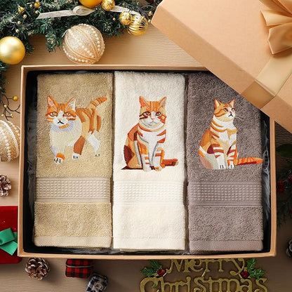 3 Pcs Orange Cat Hand Towels Bathroom Sets Decor Cute Orange Cat Lover Gifts
