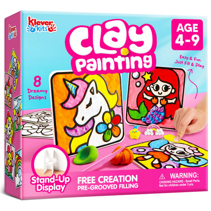 JOVA Klever Kits Air Dry Clay Painting, Air Clay Kit for Kids, 8 Pre-grooved Filling and Original Designed Boards, Easy Play and Non Toxic Material, Arts and Crafts for Kids Age 4-9