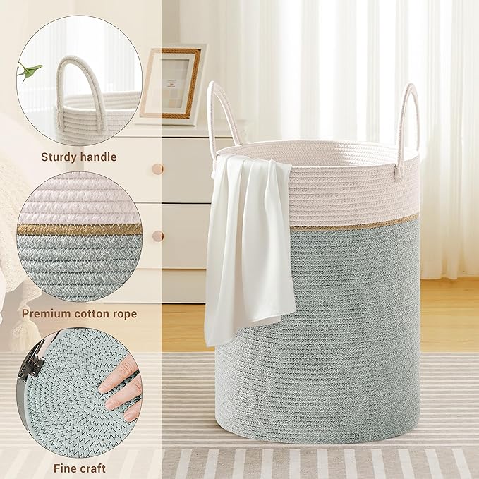 Tall Laundry Basket with Handles, 72L Portable Dirty Clothes Hamper, Boho