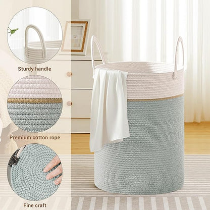Tall Laundry Basket with Handles, 72L Portable Dirty Clothes Hamper, Boho