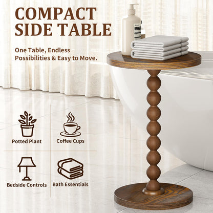 TEROL Round Side Table, Drink Table for Small Spaces, Modern Accent Nightstand with Rubberwood Leg for Living Room, Bedroom, Corners, and Office (Brown)