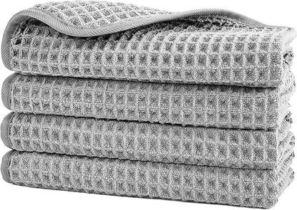 POLYTE 430 GSM Microfiber Lint Free Washcloth Face Towel, 13 x 13 in, 4 Pack