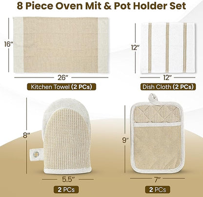 Casa Platino Pot Holders and Oven Mitts, 8-Piece – 500°F Heat Resistant Mini