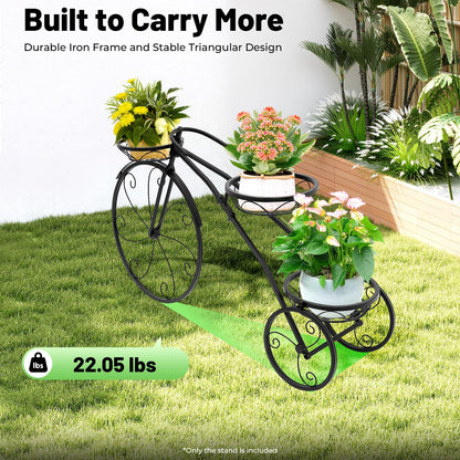 SanBouSi Large Bicycle Plant Stand Metal Flower Pot Cart Holder Patio Stand Bike Plant Stand Outdoor Garden Decoration Plant Lover Gifts for Women, Black