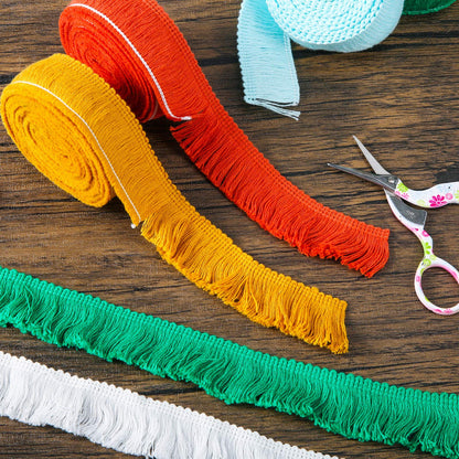 Syhood 10 Rolls 30 Yards 25 mm Wide Fringe Tassel Trim, Lace Ribbon Fringe Trim Lace for Sewing Crafts Clothing, Curtains(Colorful)