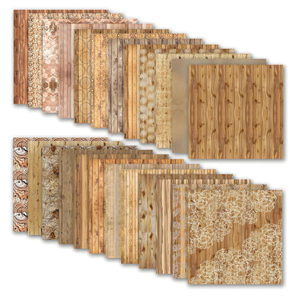 Cotrida 24 Sheets Natural Wood Grain Patterns Scrapbook Paper, with Simple white Flower Leaf prints Decorative Craft Folded Flat for Birthday Wedding Card Making Photo Album Decor, 12'' x 12''