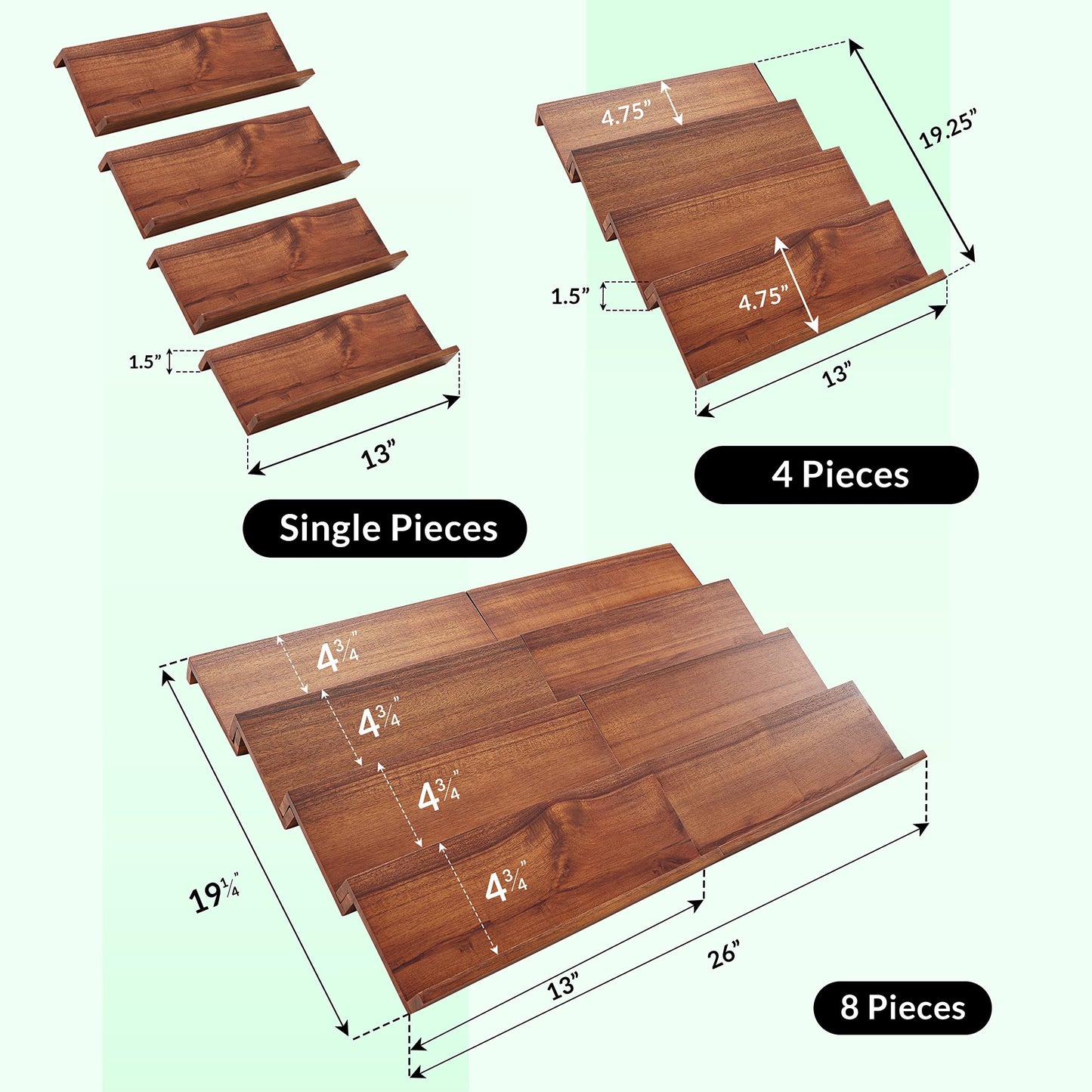 Tinamo Wood Spice Drawer Organizer - Acacia Wooden Tray Spice Racks Organizer for Cabinet Storage Shelf - 4 Tier Spice Rack for Drawer 32 Jars (Pack 4)