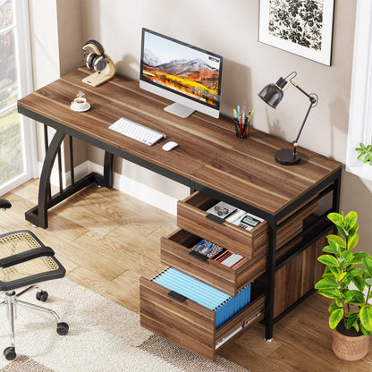 Tribesigns Computer Desk with 3 Drawers, 59-Inch PC Desk with Reversible Drawers, Industrial Study Writing Table Workstation with File Storage for Home Office, Walnut