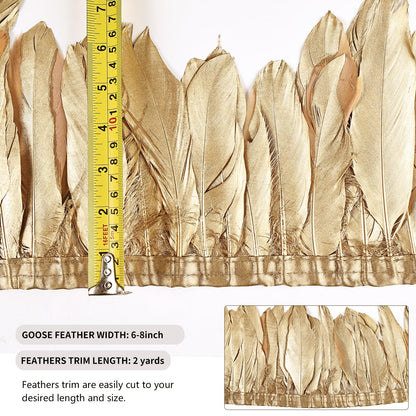 MAOFENG 2 Yards Natural Goose Feathers Trim Sewing Fringe Fashion Dress Sewing 6-8inch for DIY Handicrafts Costumes Decoration,Golden