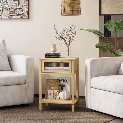 Nightstand Wooden Bedside Table with Drawer Natural Wood Night Stands Modern Style Small End Table Side Table with Storage Shelf for Bedroom Living Room MLBZ10YEV