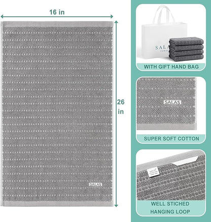 SALAS Kitchen Dish Towels, Bulk Cotton Kitchen Hand Towels, 390 GMS Plaid Dish