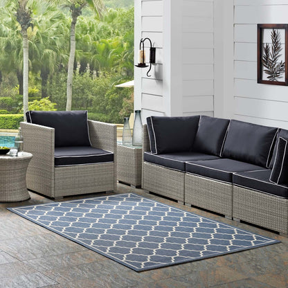 Modway Avena Moroccan Quatrefoil Trellis 8x10 Indoor and Outdoor In Blue and Beige