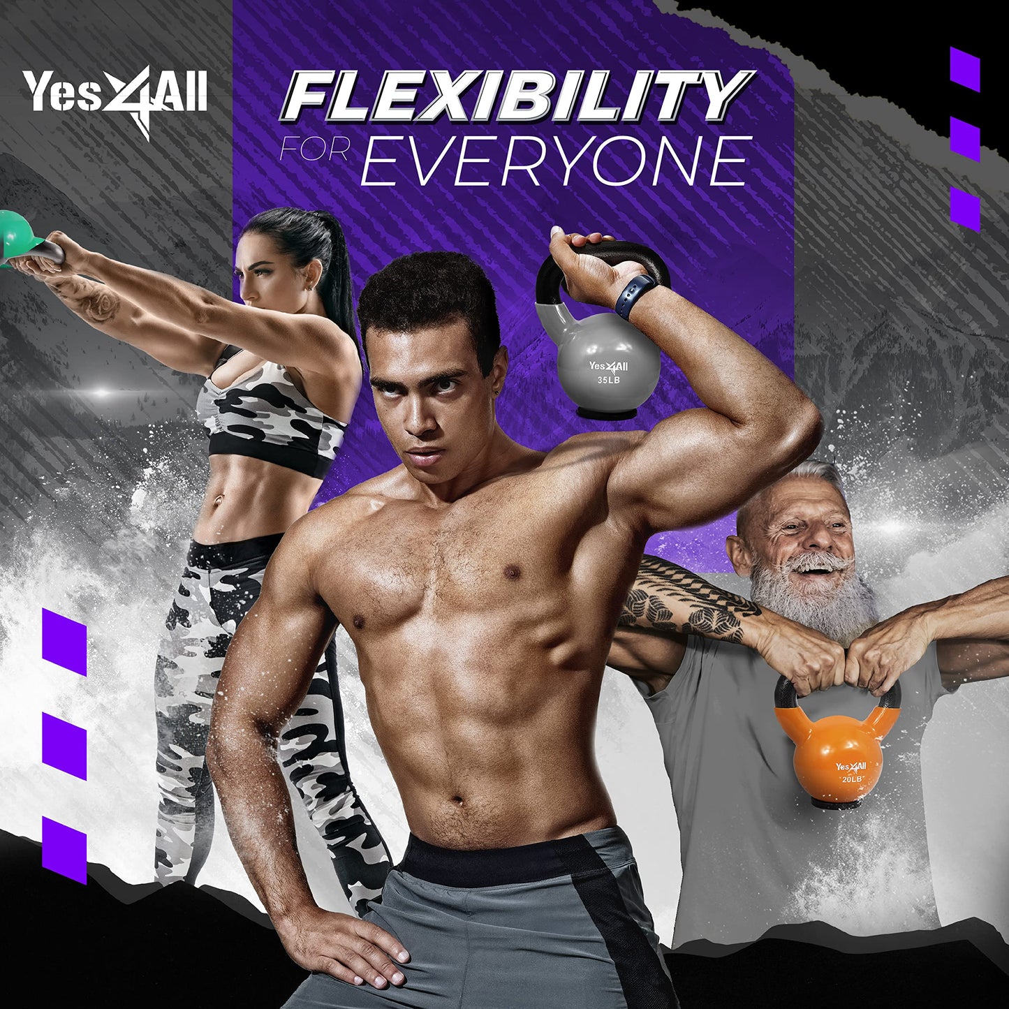 Yes4All Kettlebells Rubber Base, Kettlebell Set for Women, Strength Training Kettlebells Weights (10-65 lbs)