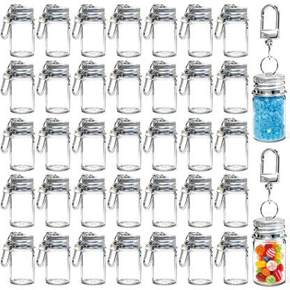 36 Pack 7ml Mini Glass Bottles with Aluminum Lids and Keychains, Tiny Wishing Jars for DIY Crafts, Wedding Favors, Home Decoration & Travel Gifts