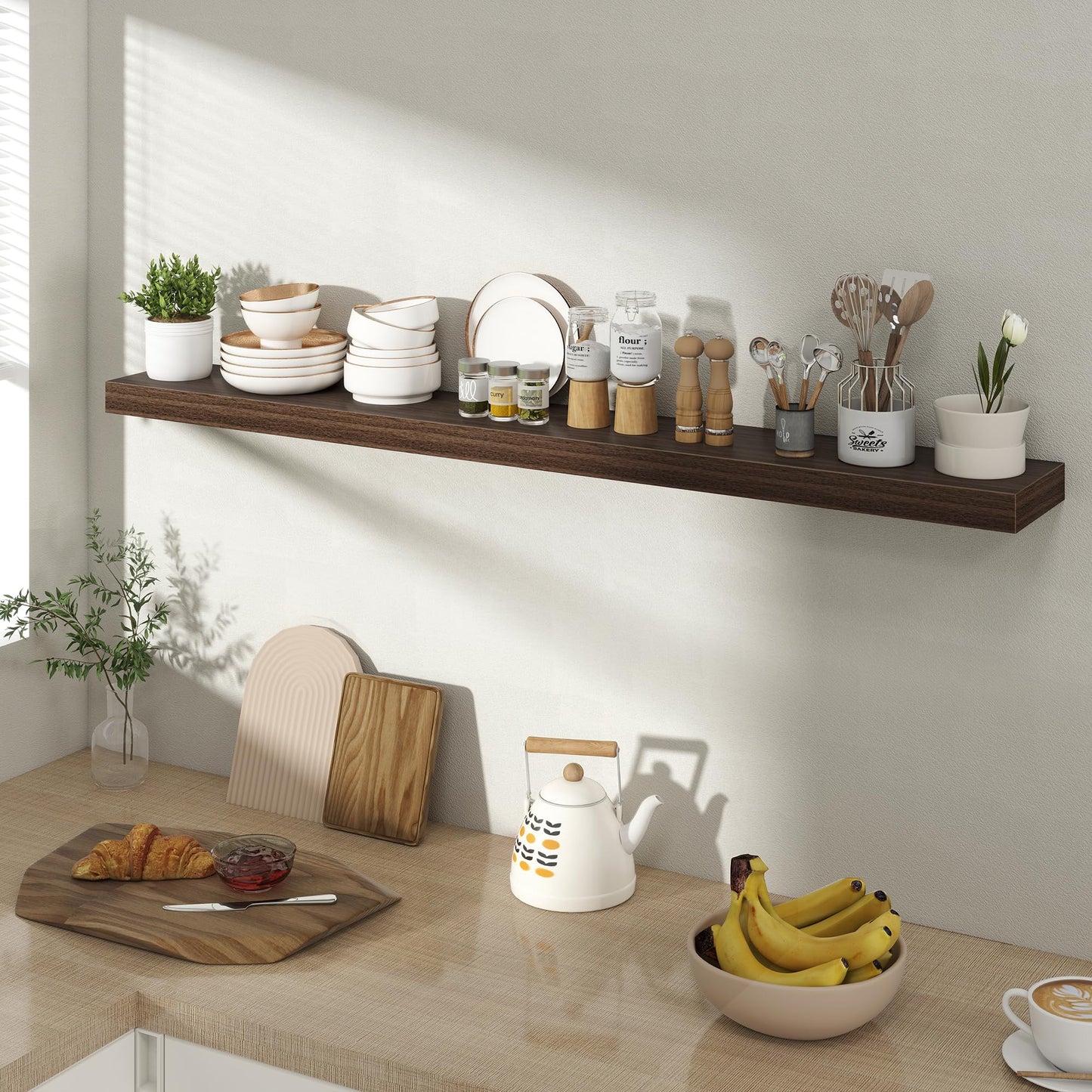 Acovy 48 Inch Floating Shelves for Wall 1 Pack, 48" Wall Shelves for Books, Storage, Decor, Wall Mounted Floating Shelf with Invisible Brackets for Kitchen, Living Room, Walnut