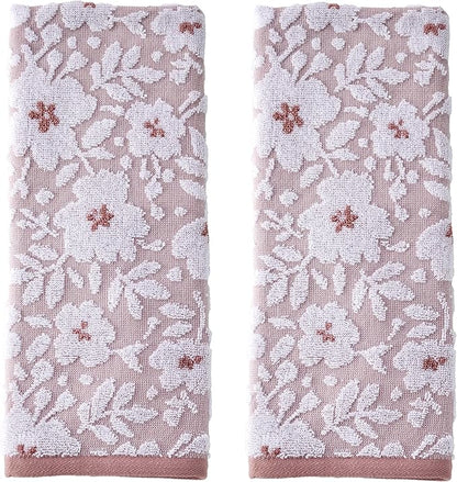 SKL Home Floral Jacquard 100% Cotton 2pc Hand Towel Set, Reversible & Decorative