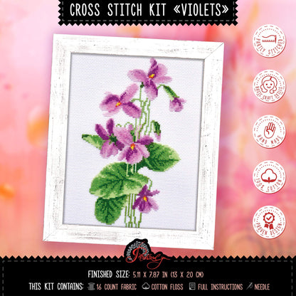 Povitrulya DIY Hand Embroidery Kit “Violets” with Lilac Flower Pattern for Wall Decor | Handmade Graduation, Anniversary, Retirement Gift