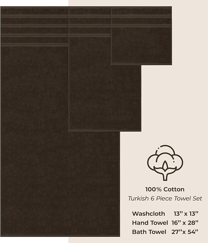 American Soft Linen Luxury 6 Piece Towel Set, 2 Bath Towels 2 Hand Towel 2