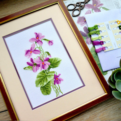 Povitrulya DIY Hand Embroidery Kit “Violets” with Lilac Flower Pattern for Wall Decor | Handmade Graduation, Anniversary, Retirement Gift