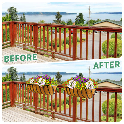 Tessco for you 3 Pieces Railing Planter Boxes, 24 Inches Window Box Planters with Coco Liner and Adjustable Brackets for Deck Porch Fence Patio Balcony Gardening Outdoor Plants