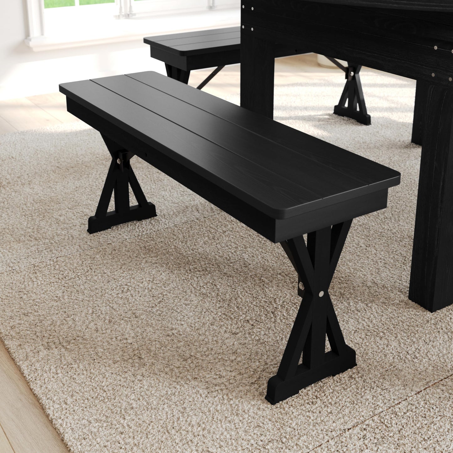 Flash Furniture Hercules Commercial Farmhouse Folding Bench, Antique Solid Pine Entryway Bench, Foldable Locking X-Legs, 40" x 12", Black Wash