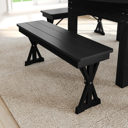 Flash Furniture Hercules Commercial Farmhouse Folding Bench, Antique Solid Pine Entryway Bench, Foldable Locking X-Legs, 40" x 12", Black Wash