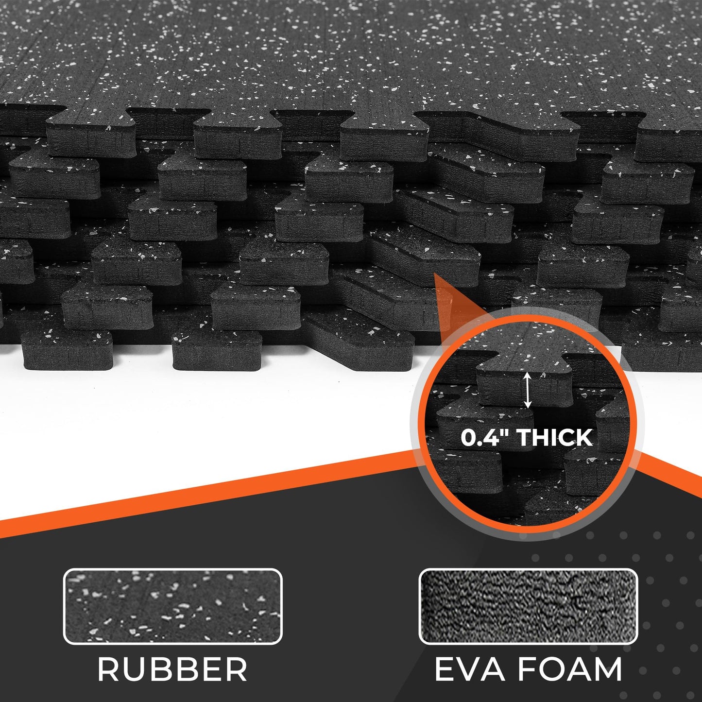 SUPERJARE 0.4'' Thick 36 Pcs 144 Sq Ft Rubber Top Exercise Equipment Mats, High Density EVA Foam Mats with Rubber Top, Interlocking Gym Flooring for Home Gym, Protective Workout Mat, Black/Grey