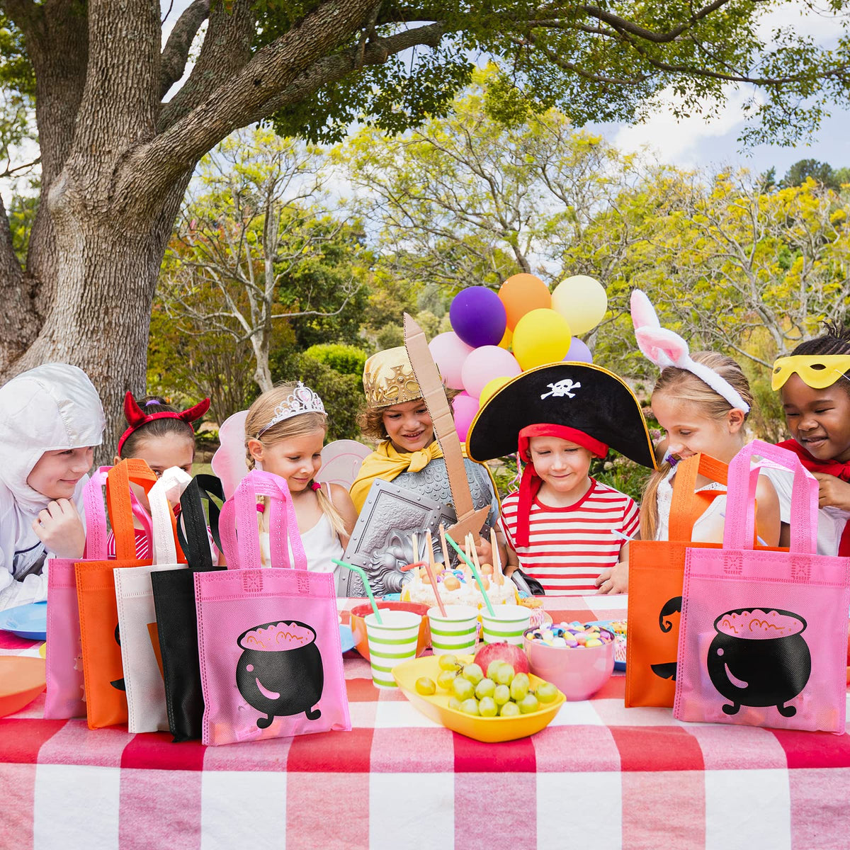20pcs Pink Girl Halloween Treats Bags - Cute Ghost Witch Cauldron NonWoven Candy Bag Gift Tote for Little Boo Baby Shower Party Supplies