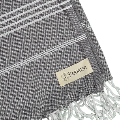 Bersuse Towels Anatolia XL Beach Blanket Throw Blanket Turkish Towel 100% Cotton Extra-Large Quick-Dry Lightweight Premium Peshtemal Towel - 61x82 Inches, Anthracite (Set of 3)