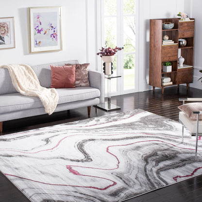 SAFAVIEH Craft Collection Area Rug - 6'7" Square, Grey & Wine, Modern Abstract Marble Pattern Design, Non-Shedding & Easy Care, Ideal for High Traffic Areas in Living Room, Bedroom (CFT819S)
