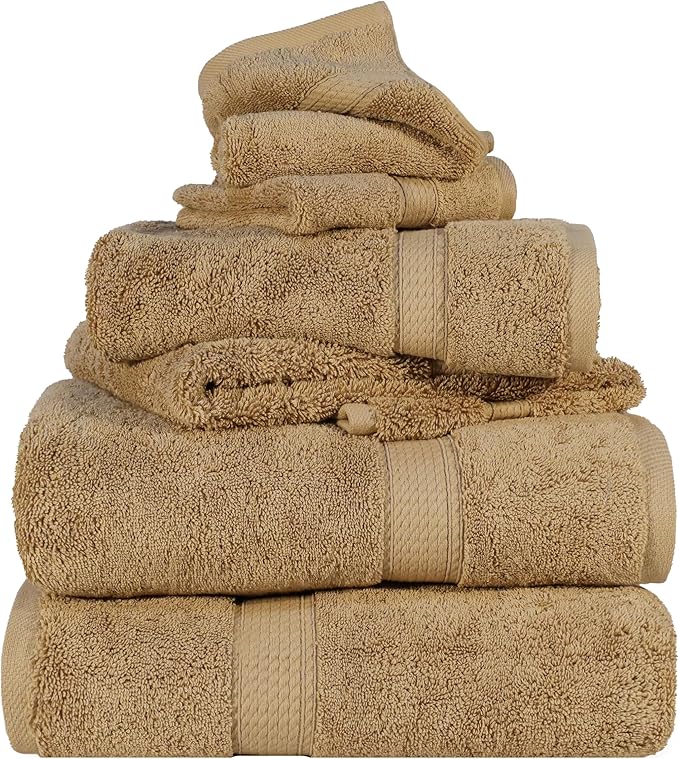 SUPERIOR Egyptian Cotton Pile 6 Piece Towel Set, Includes 2 Bath, 2 Hand