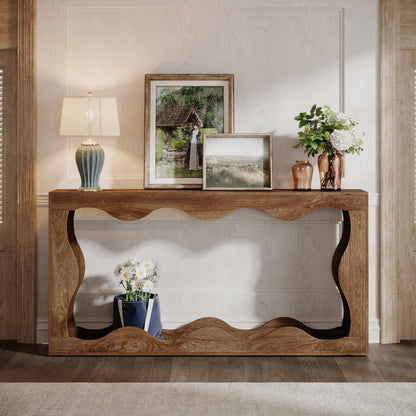 Tribesigns 63 Inches Farmhouse Console Table with Storage, Couch Table Behind Sofa, Long Entryway Sofa Station, Narrow Console Stand, Hallway Stand for Entryway Living Room, Wood Grain