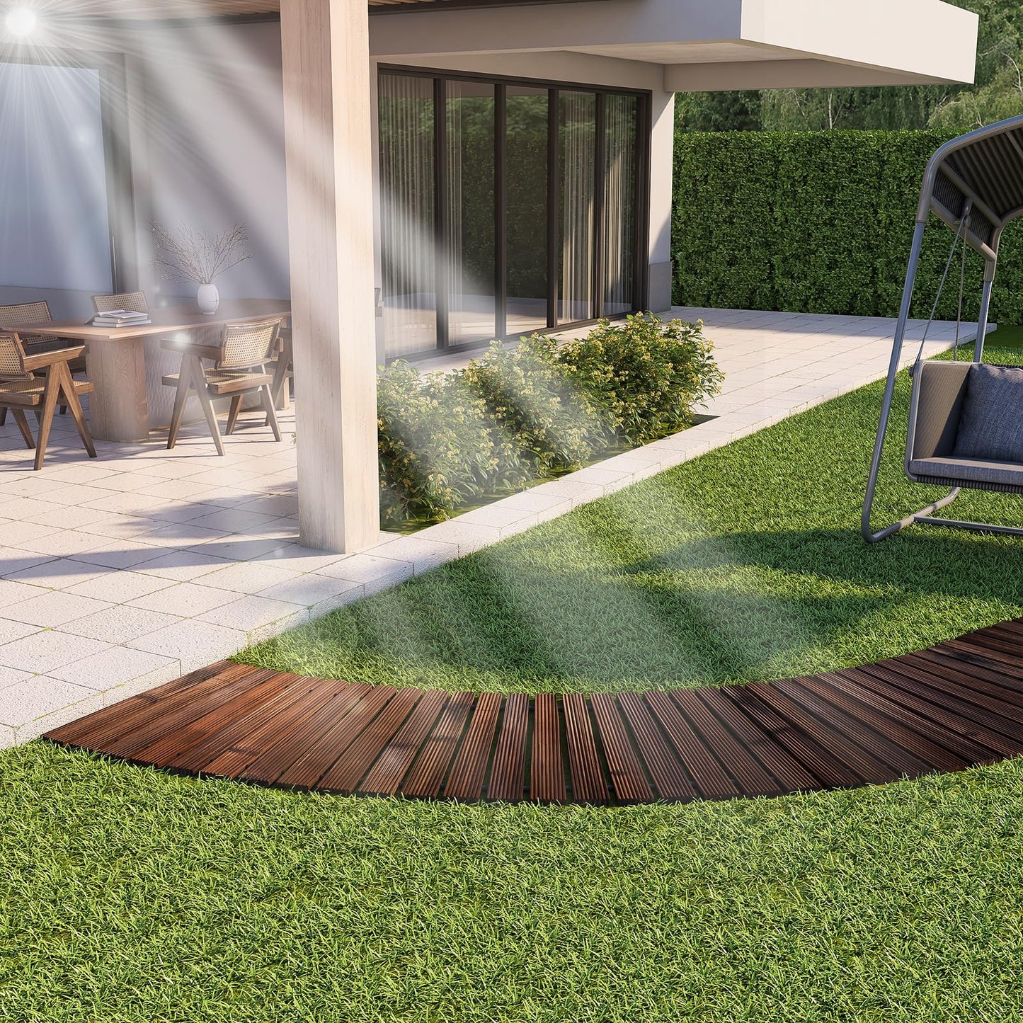 Wooden Garden Pathway, Outdoor Roll Out Sycamore Straight Walkway, Weather-Resistant (Carbonized, 6FT Curved)