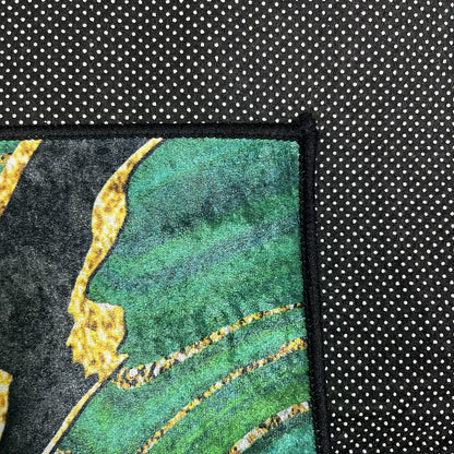 Qkjtyt Emerald Green Black Abstract Marble Area Rugs Modern Glitter Swirl Throw Rugs for Study Room Home Office Low Pile Floor Mat Carpets,4'x6'