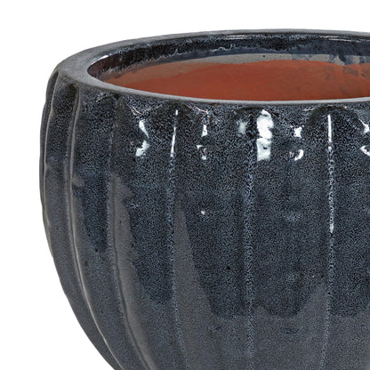 Sunnydaze 13.5" Fluted Ceramic Plant Pot - Features 1 Drainage Hole - 1.94 Gal Soil Capacity - Black Mist