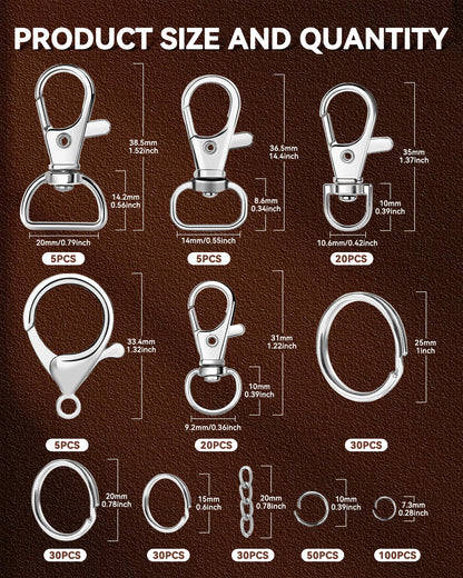 325PCS FIVEIZERO Keychain Making Kit - Keychain Clip with Key Ring, Lobster Claw Clasp, Swivel Snap Hook, Jumprings & Extender Chain for Crafts, DIY Projects & Purse Making Supplies