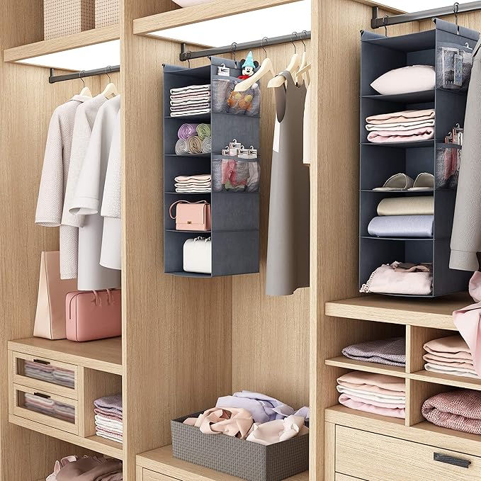 MAX Houser 5 Shelf Hanging Closet Organizer, Space Saver, Cloth Hanging Shelves
