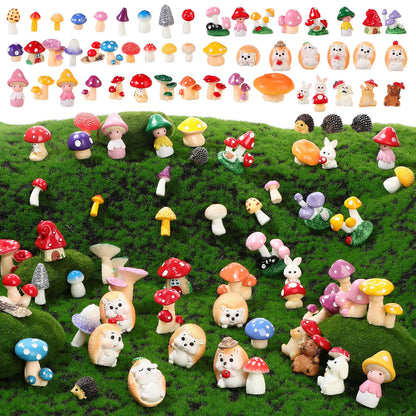 Canlierr 58 Pcs Miniature Garden Set Mushroom Hedgehog Fairy Rabbit House Diorama Accessories Mini Terrarium Figurines Micro Landscape Fairy Village Starter Kit for DIY Garden Decor Dollhouse Craft