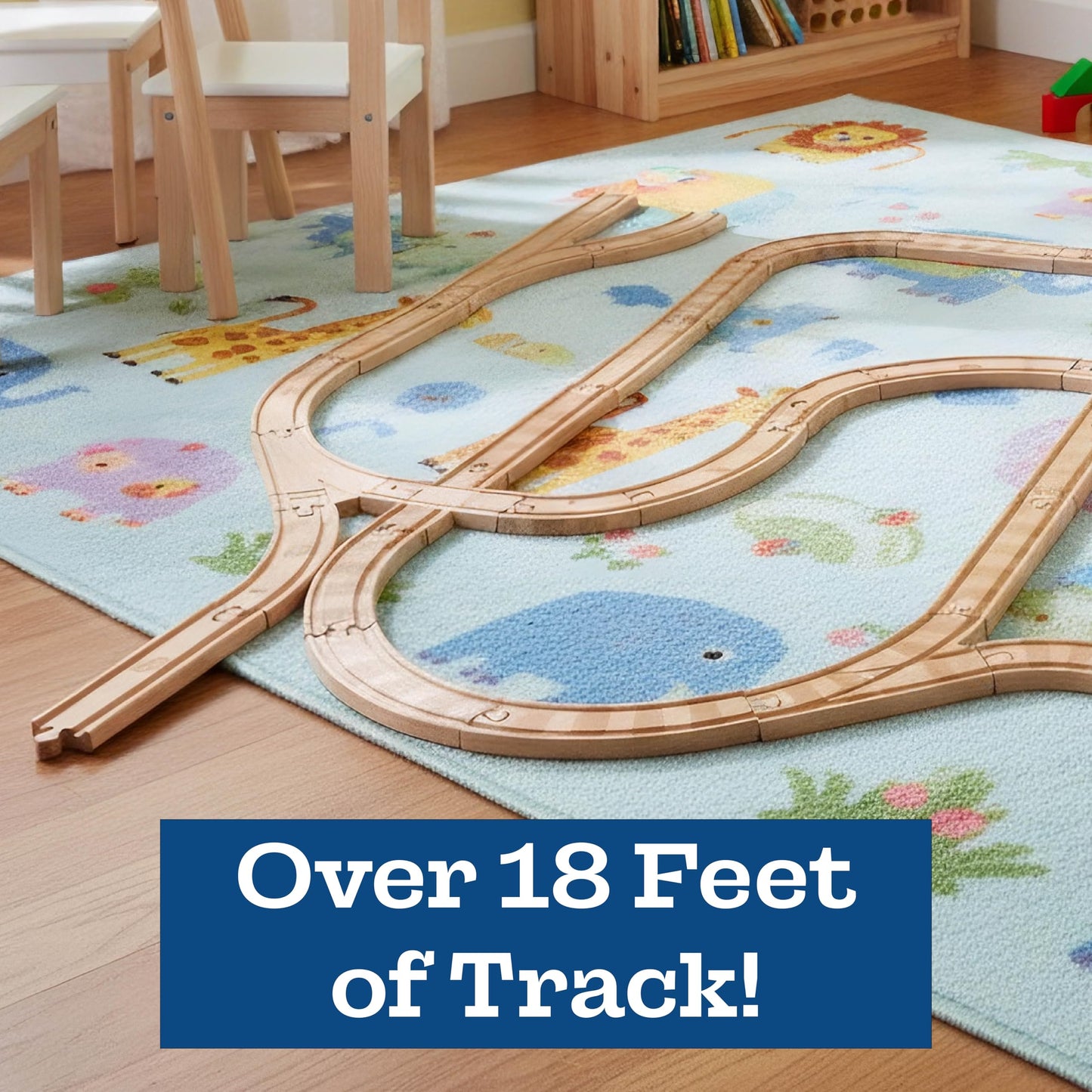 56 Piece Wooden Street and Train Track Set - for Wooden Vehicles and Trains - Train Track Accessories Compatible with All Wood Train Track Sets