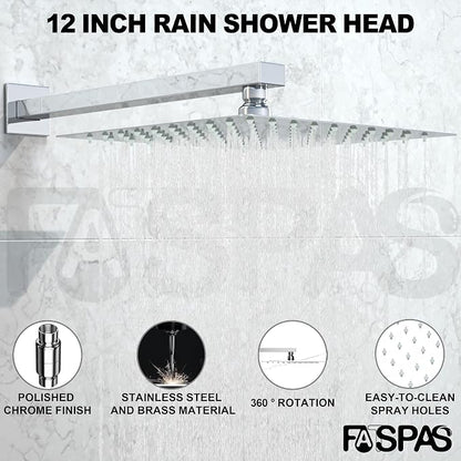 Polished Chrome Shower System with 12-Inch Rain Showerhead and Handheld | Innovative air-injection technology for low pressure, high-flow rate up to 3.22 GPM ensuring powerful consistent stream