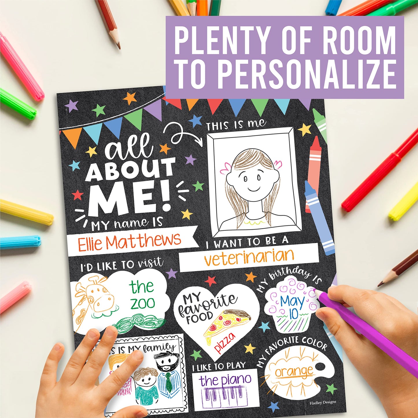 Hadley Designs All About Me Posters for Classroom Must Haves - 20 Star Student Poster, 100 Days of School Items, Star of The Week Poster Elementary Classroom Decor, End of School Year Teacher Supplies