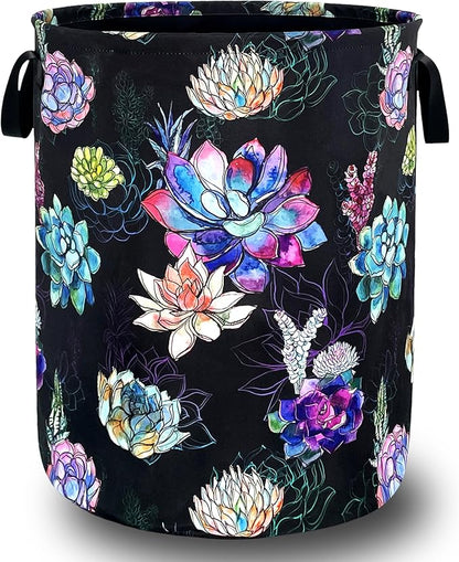 Colorful Cactus Flowers Laundry Basket Oxford Cloth Cactus Laundry Hamper