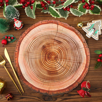 Remerry Leather Wooden Slice Placemats Set of 6, 13.8'' Round Rustic Charger Plates Wood Slices Place Mats Farmhouse Table Mats for Wedding Table Decoration Kitchen Dining Waterproof