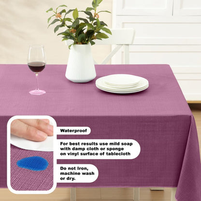 Lintex Cafe Hotel Linen Look Vinyl Flannel Backed Tablecloth, Heavyweight 4 Gauge, 60 x 104 Inch Rectangle, Burgundy Indoor Outdoor Waterproof Wipe Clean Table Cover