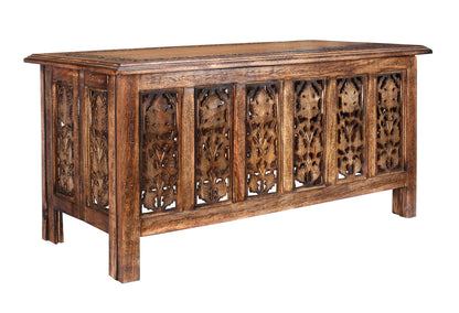 Coffee Table 36x18 Inch – Hand-Carved Solid Wood Center Table, Vintage Burnt Finish Modern Coffee Table for Living Room, Entryway Table for Magazines, Books & Plants